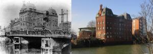 View of North Bridge c1900 and the same view 2023